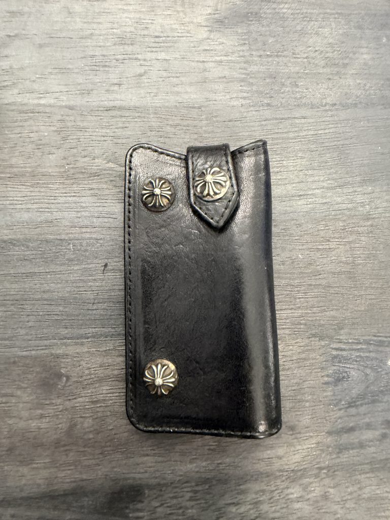 Chrome Hearts Cross Button Black Leather Key Case - Goat Vintage